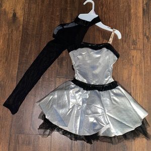 Girls dance costume. Black and silver